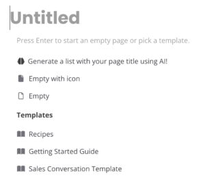 screenshot showing the klyck pages app and a blank untitled page.