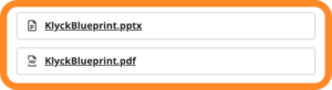 Screenshot of the Klyck Pages app showing a pdf and ppt that have been added to the Page.