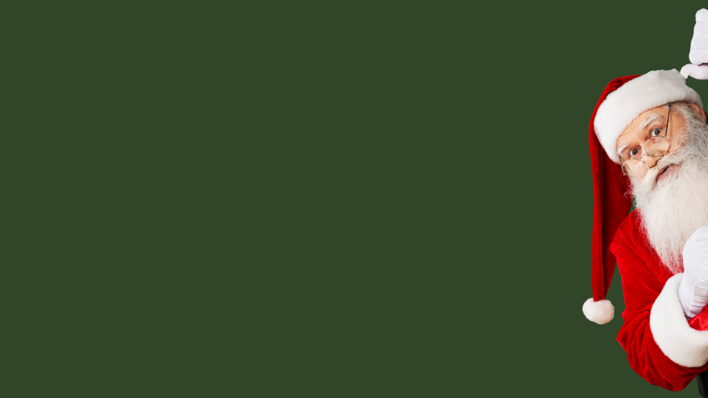 Green background with peeking Santa
