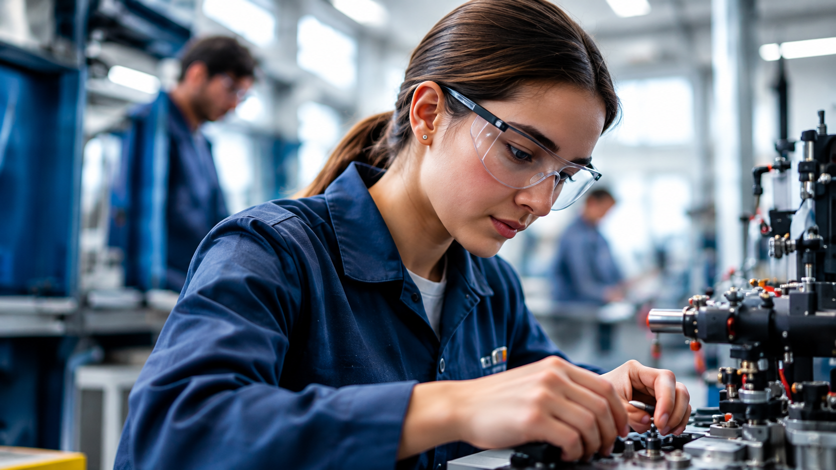 Technical education student working with equipment